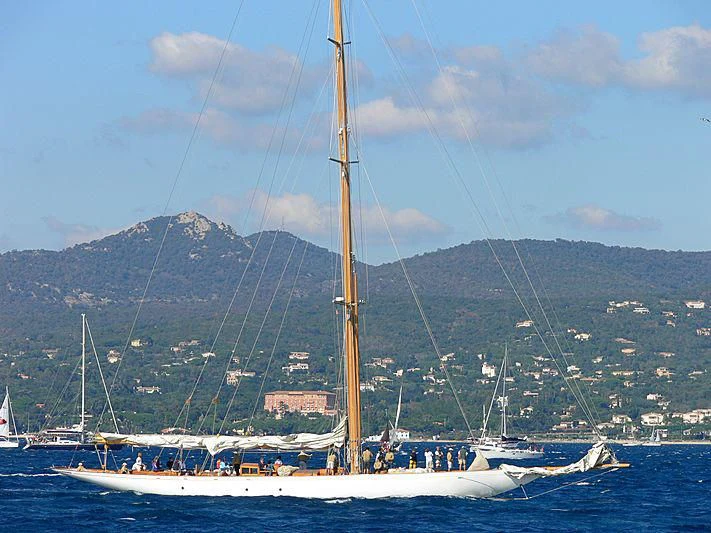 a sailboat on the water aboard CAMBRIA Yacht for Sale