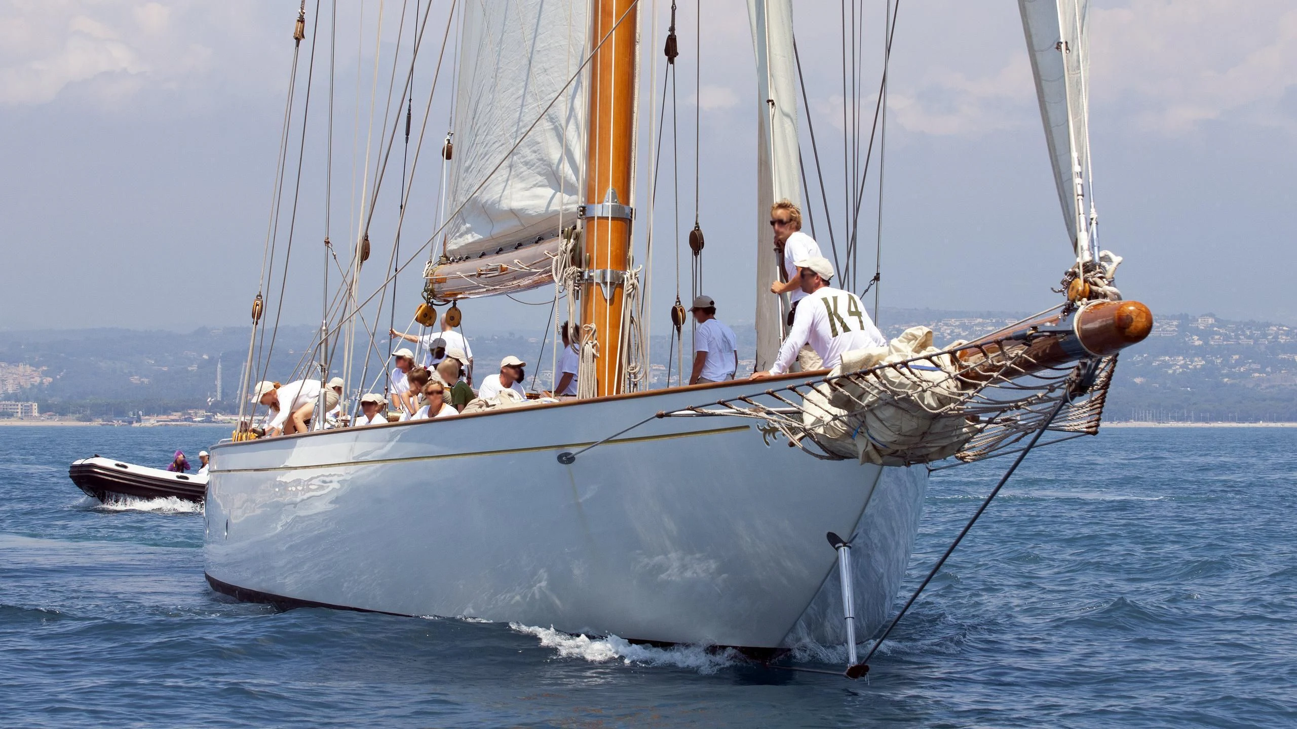 a group of people on a sailboat aboard CAMBRIA Yacht for Sale