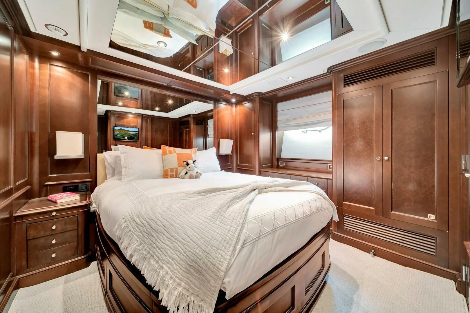 a bed in a room aboard CRISTOBAL Yacht for Charter