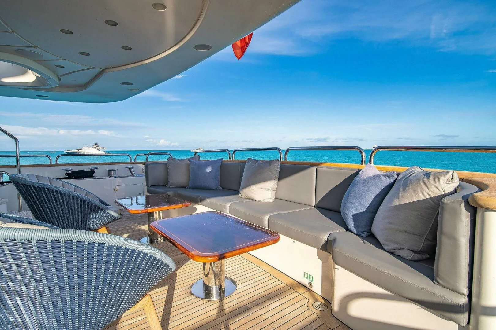 a lounge area on a boat aboard CRISTOBAL Yacht for Charter