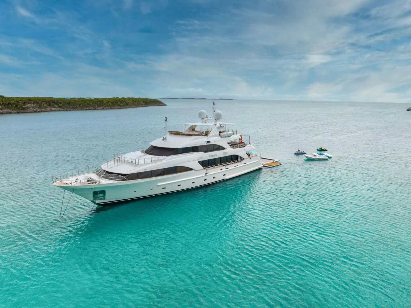 a white boat in the water aboard CRISTOBAL Yacht for Charter