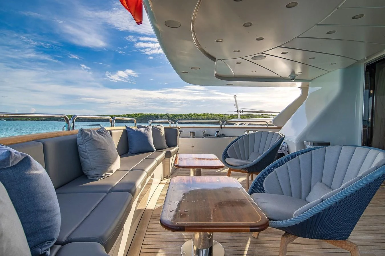 a boat with a deck and chairs aboard CRISTOBAL Yacht for Charter