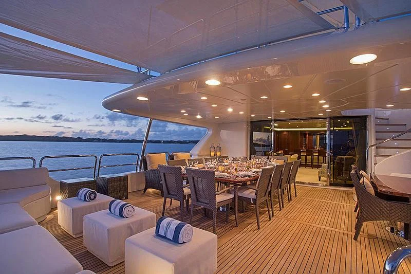 a large living room with a large body of water aboard CRISTOBAL Yacht for Charter