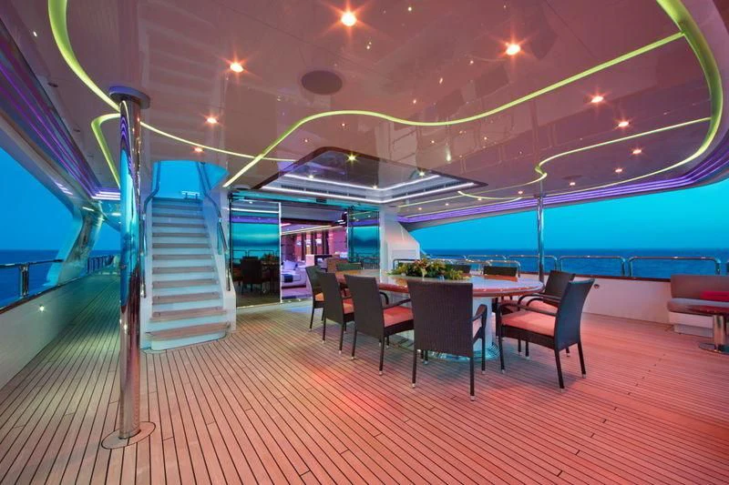a large indoor space with a slide aboard CODE 8 Yacht for Sale