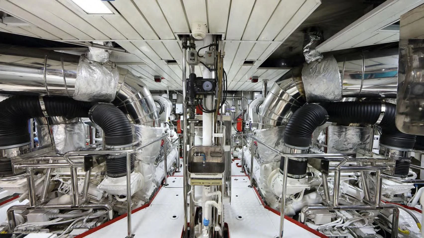 a large group of metal pipes aboard CODE 8 Yacht for Sale