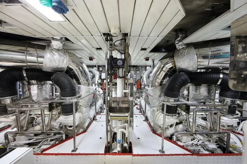 a large machine with many parts aboard CODE 8 Yacht for Sale