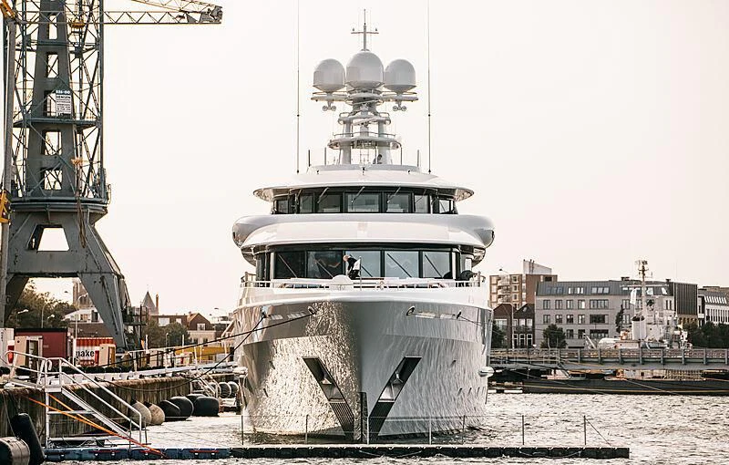 a large ship in the water aboard SYNTHESIS Yacht for Sale