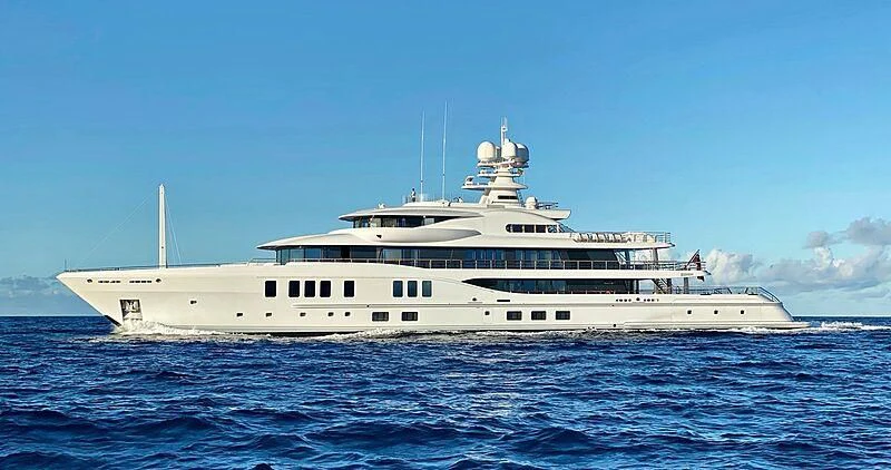 a large white ship in the water aboard SYNTHESIS Yacht for Sale