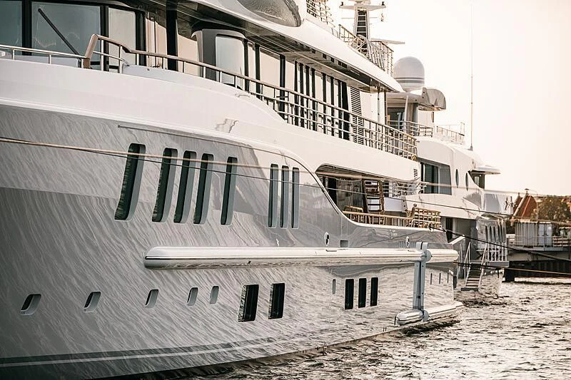 a large white boat aboard SYNTHESIS Yacht for Sale