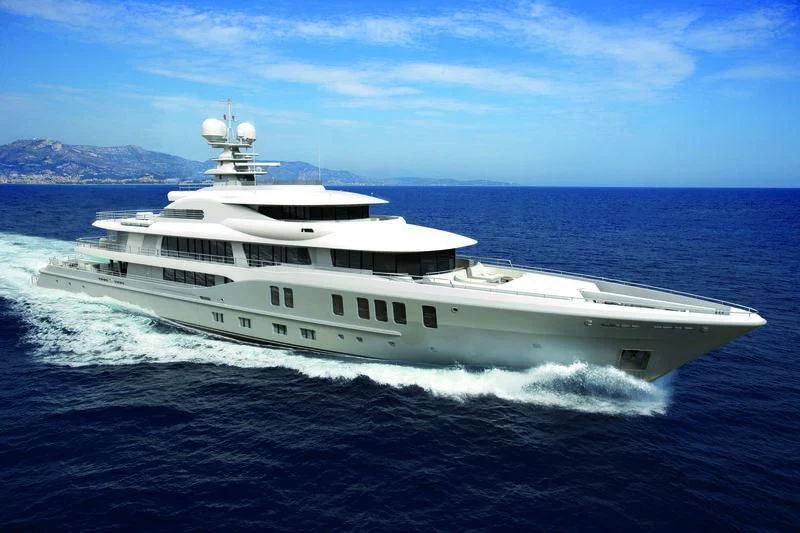 a white yacht in the water aboard SYNTHESIS Yacht for Sale