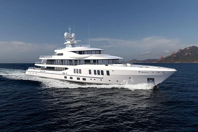 a large white boat aboard SYNTHESIS Yacht for Sale