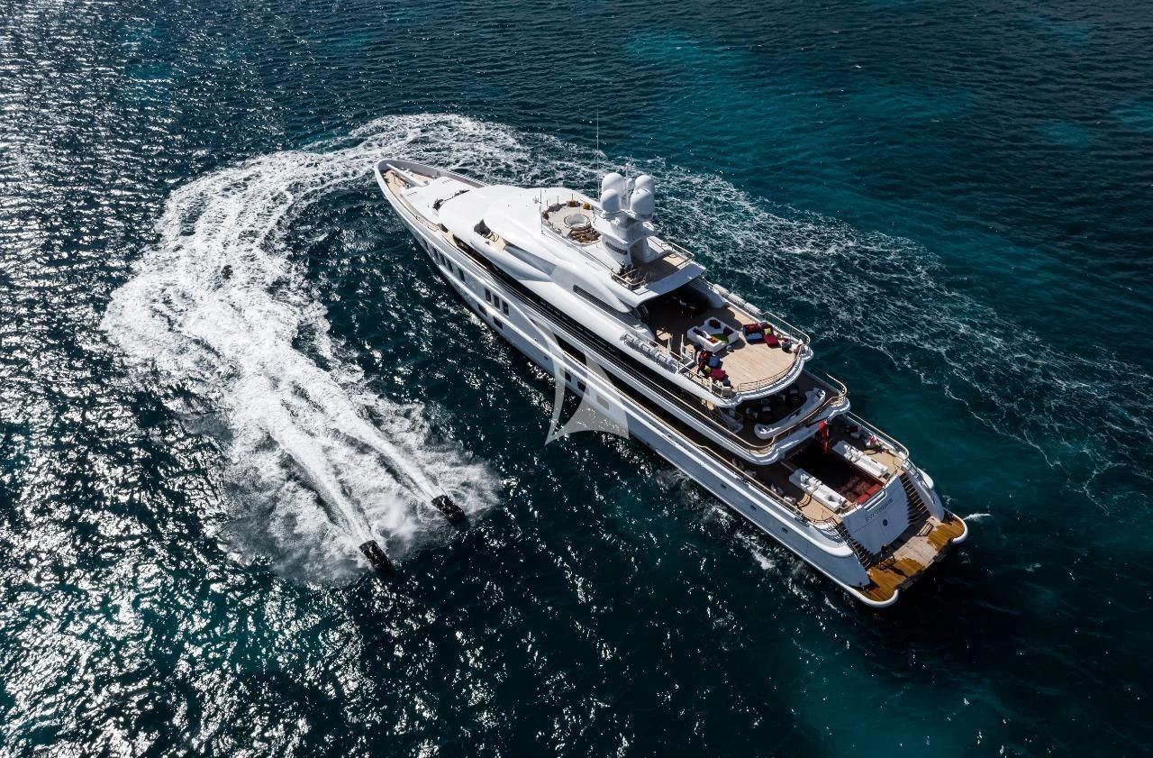 a military ship in the water aboard SYNTHESIS Yacht for Sale