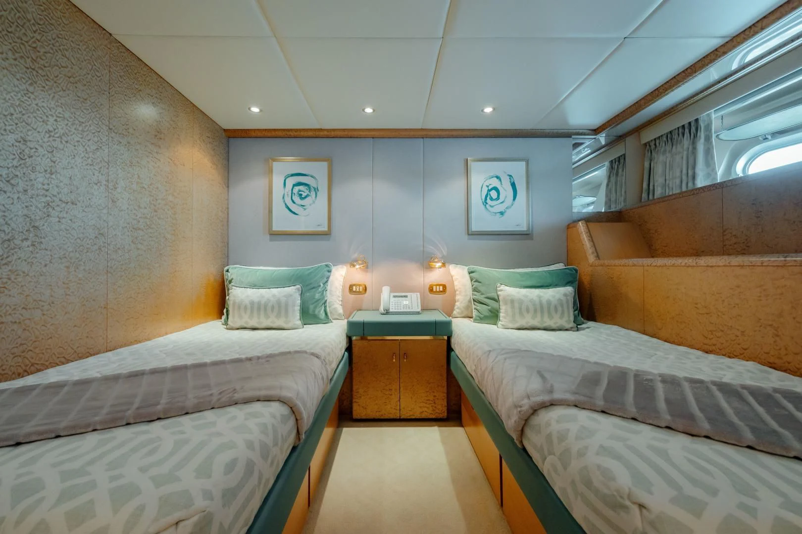 a room with two beds aboard DREAM RIDER Yacht for Sale