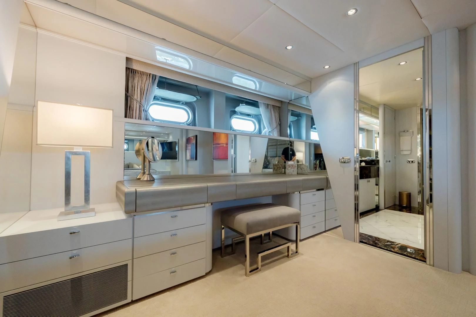 a room with a desk and a chair aboard DREAM RIDER Yacht for Sale