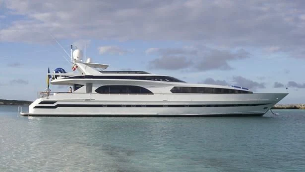 a white yacht in the water aboard DREAM RIDER Yacht for Sale