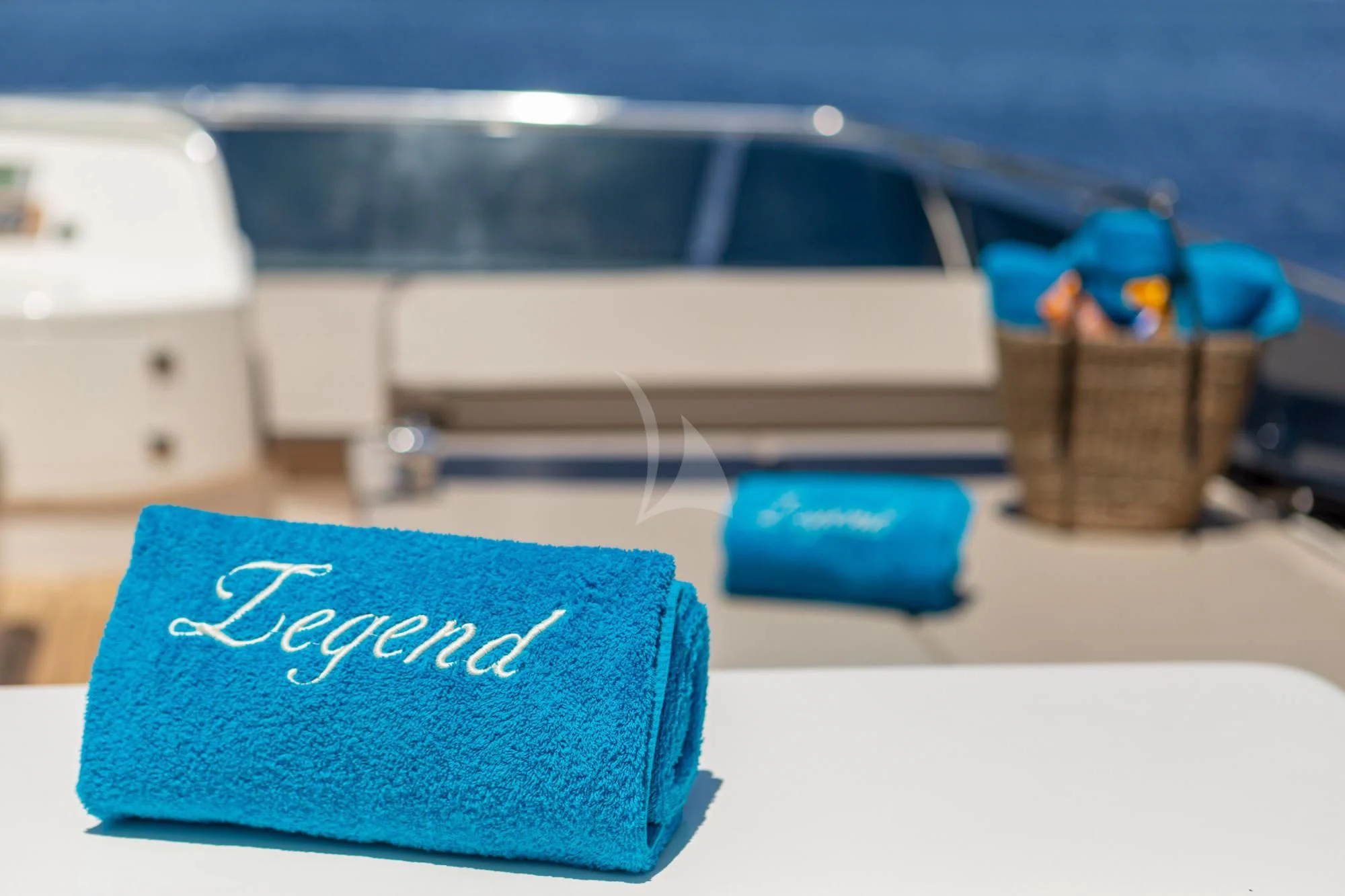 a blue box next to a white box aboard LEGEND Yacht for Sale