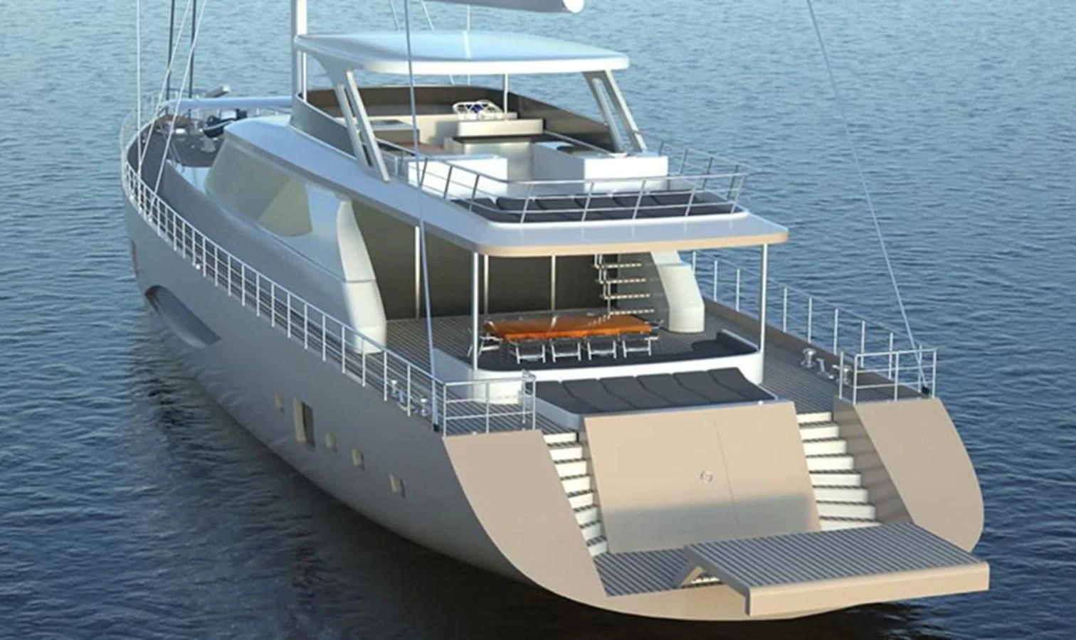 a large white boat on the water aboard LION Yacht for Sale