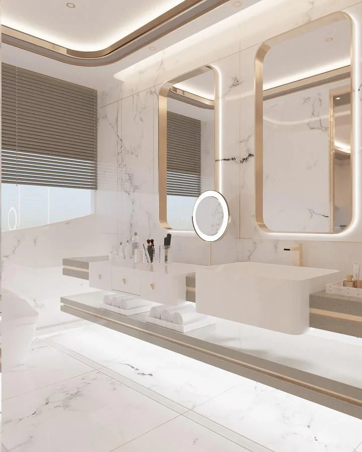 a bathroom with a tub and sinks aboard LION Yacht for Sale