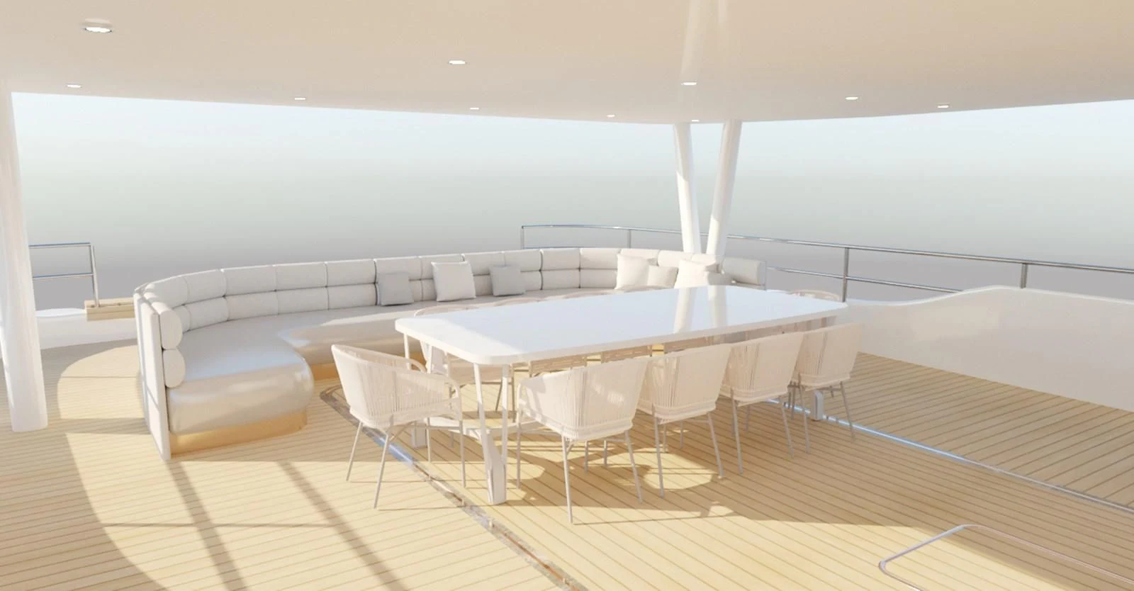 a room with a table and chairs aboard LION Yacht for Sale