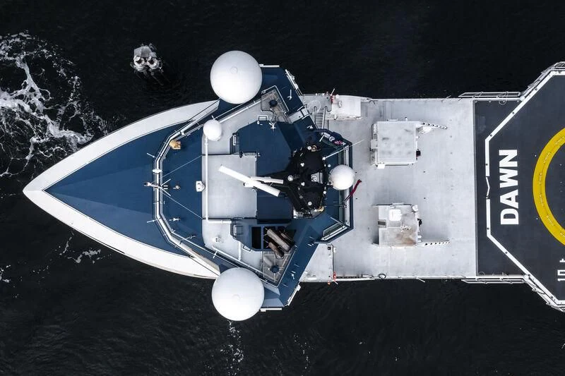a space shuttle in outer space aboard DAWN Yacht for Sale