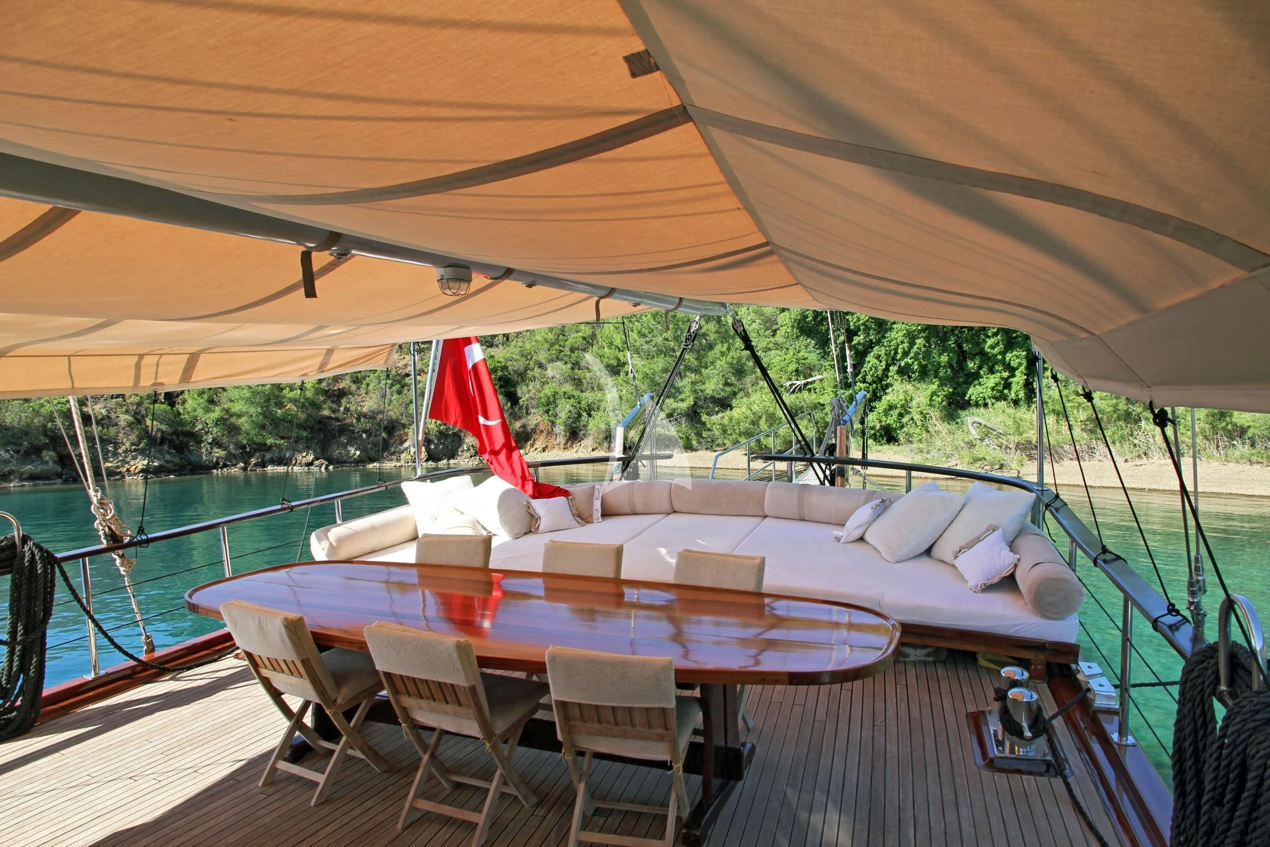 a table and chairs on a deck aboard DERIN DENIZ Yacht for Sale