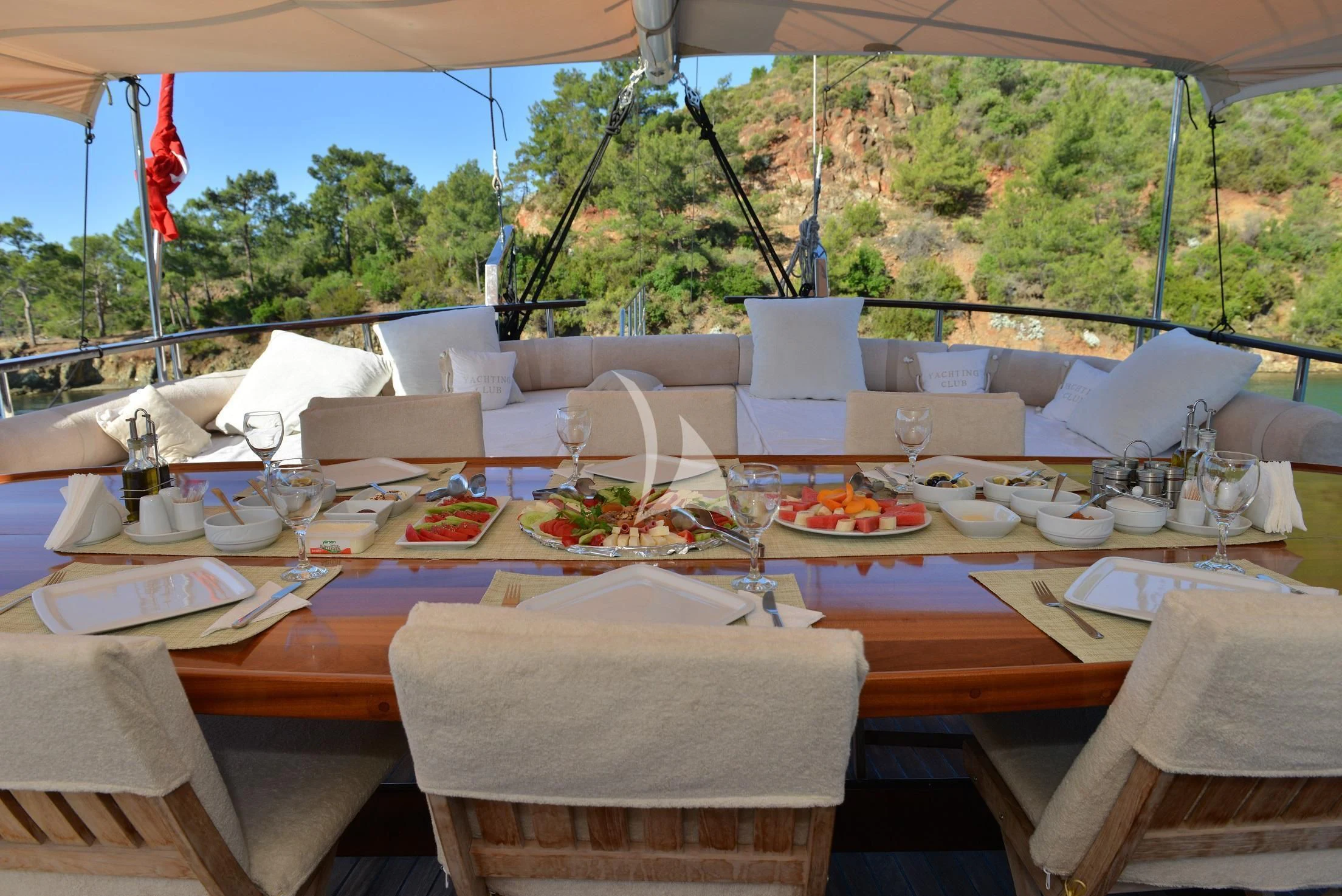 a table set with place settings aboard DERIN DENIZ Yacht for Sale