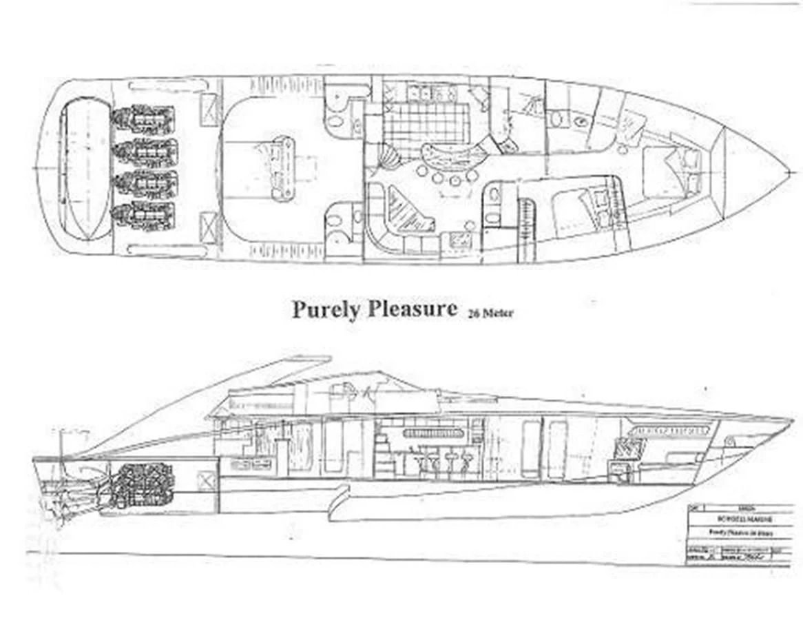 diagram, engineering drawing aboard PURELY PLEASURE Yacht for Sale
