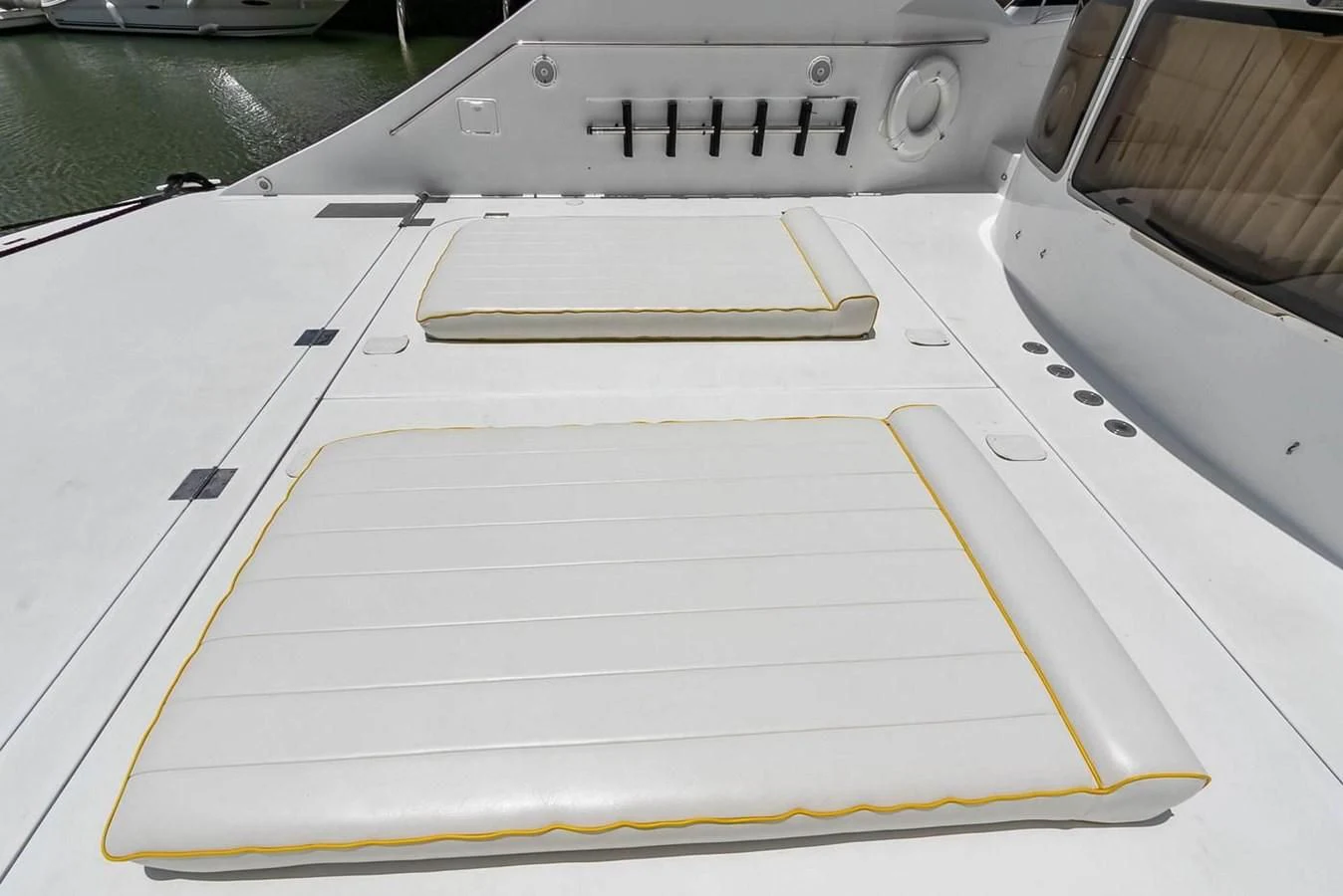a white rectangular object with a yellow line on it aboard PURELY PLEASURE Yacht for Sale