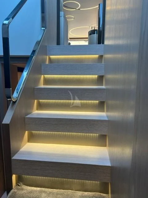 a set of stairs aboard SOLSTICE Yacht for Sale