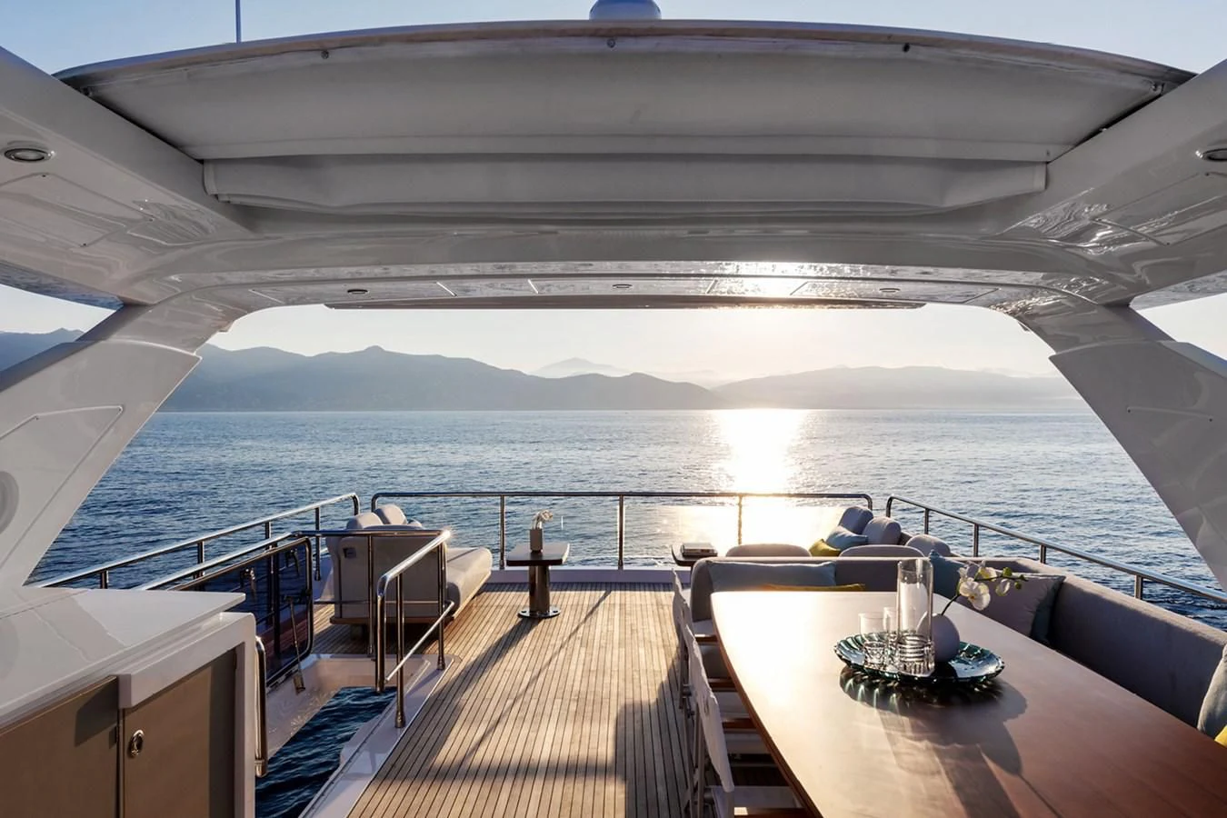 a balcony overlooking a body of water aboard SOLSTICE Yacht for Sale