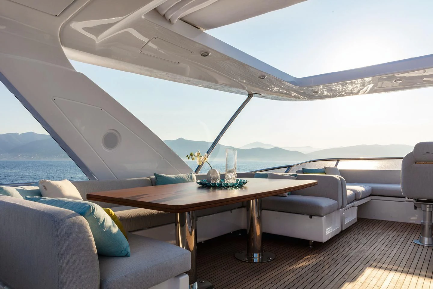 a table on a boat aboard SOLSTICE Yacht for Sale