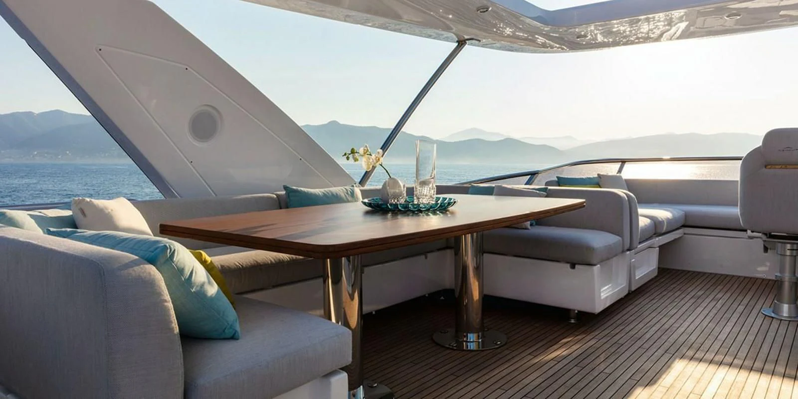 a table on a boat aboard SOLSTICE Yacht for Sale