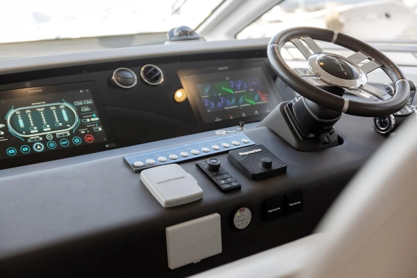 the dashboard of a car aboard SOLSTICE Yacht for Sale