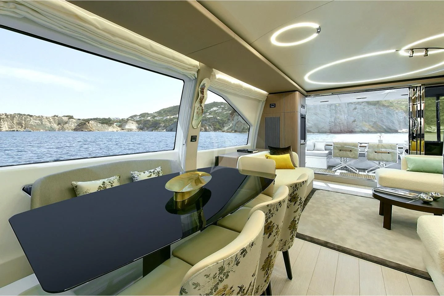 inside of a car aboard SOLSTICE Yacht for Sale