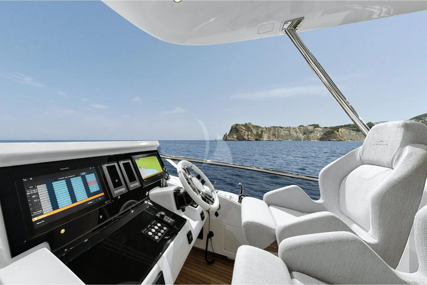 a boat with a computer and a television on it aboard SOLSTICE Yacht for Sale