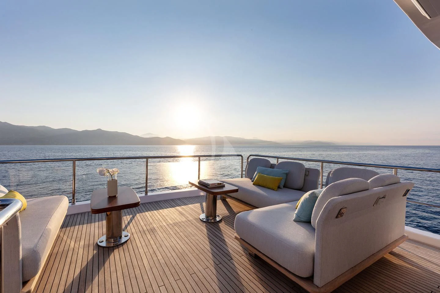 a large balcony overlooking a body of water aboard SOLSTICE Yacht for Sale