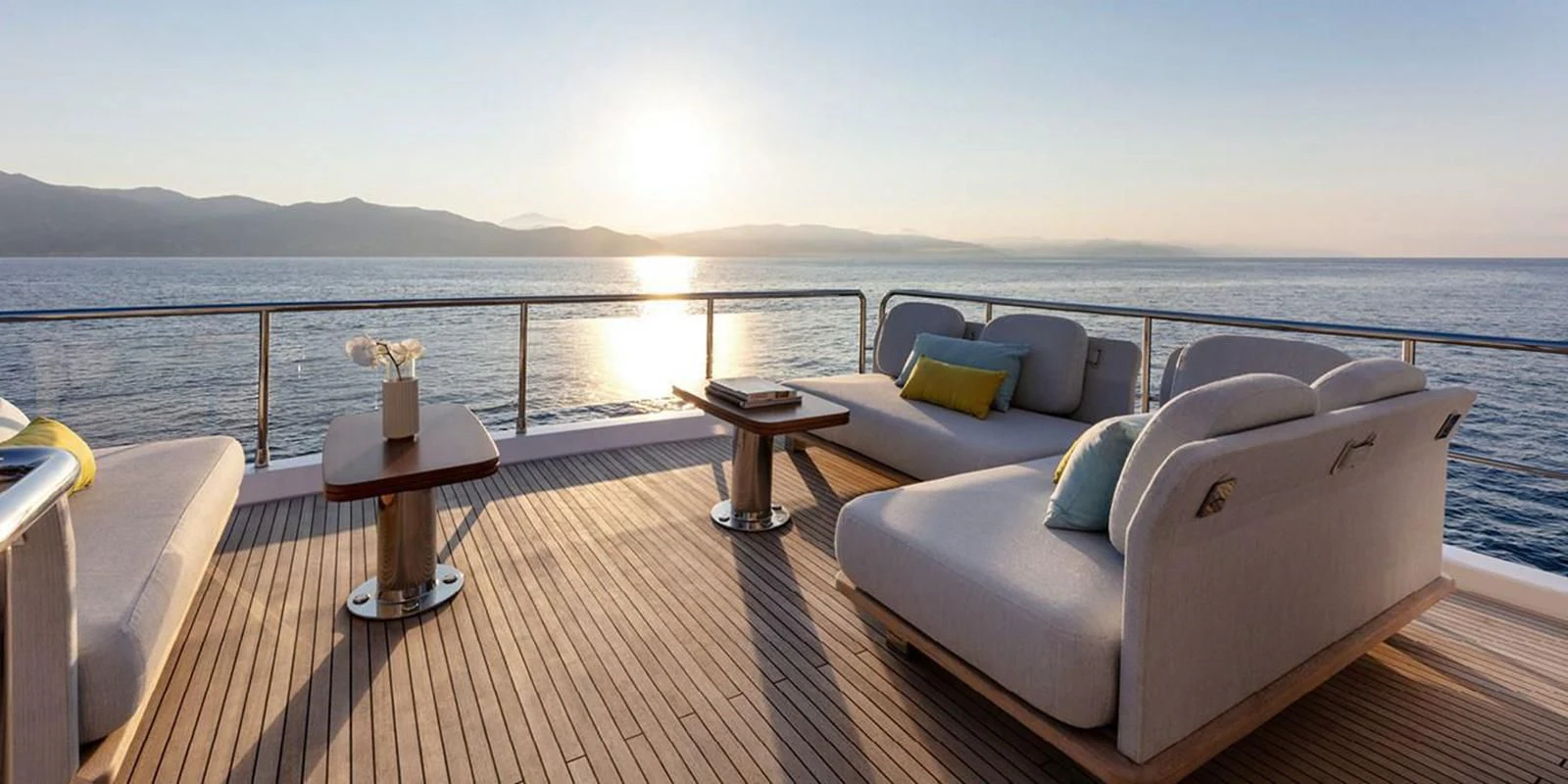 a large balcony overlooking a body of water aboard SOLSTICE Yacht for Sale