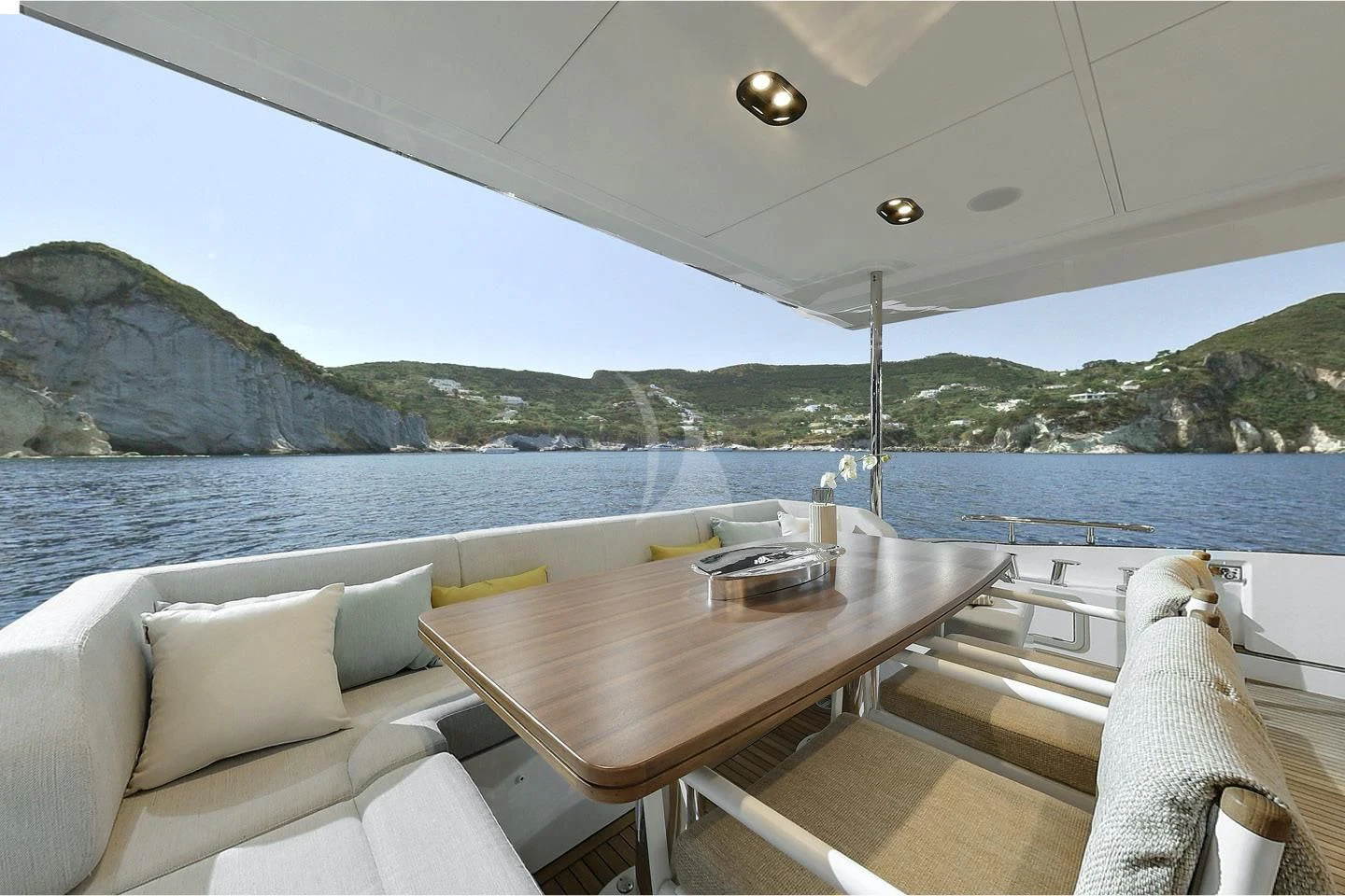 a table on a boat aboard SOLSTICE Yacht for Sale