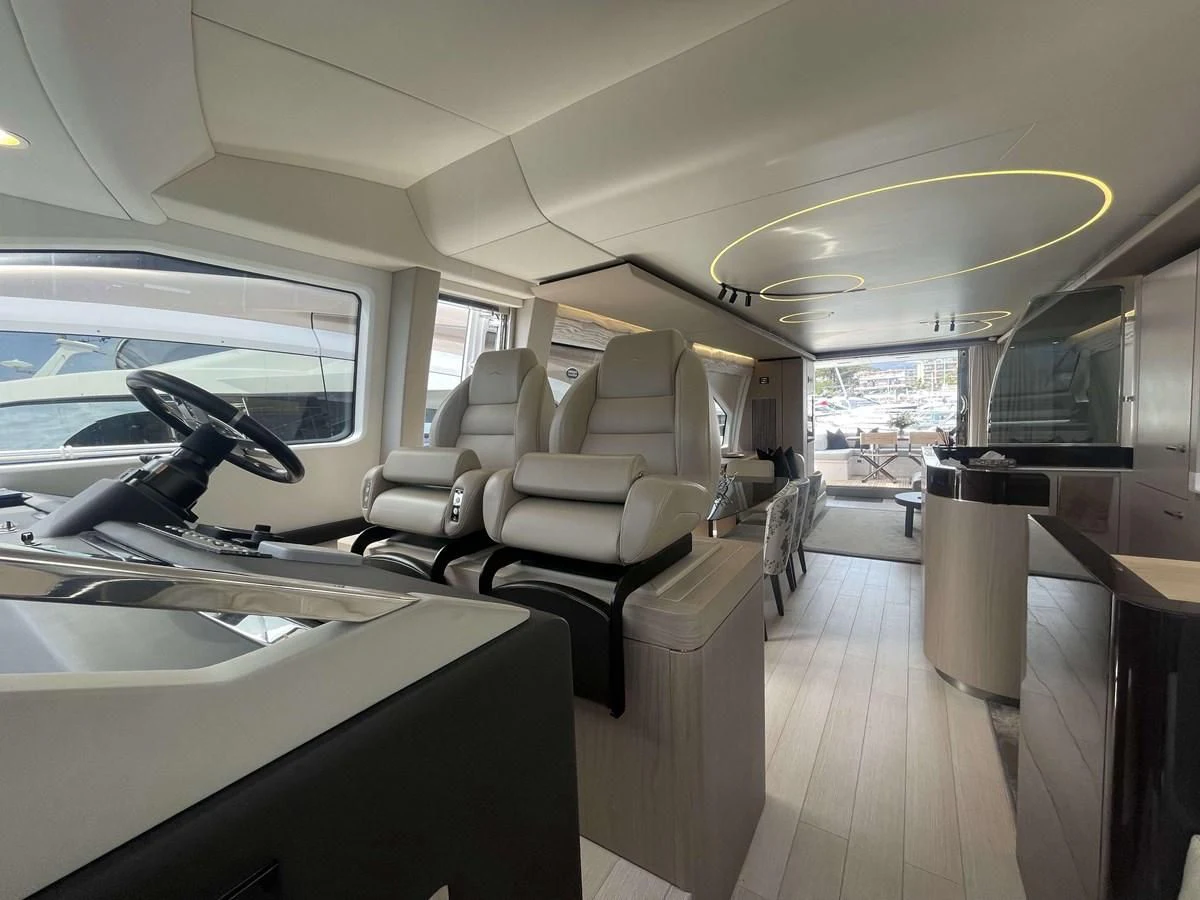 inside of a car aboard SOLSTICE Yacht for Sale