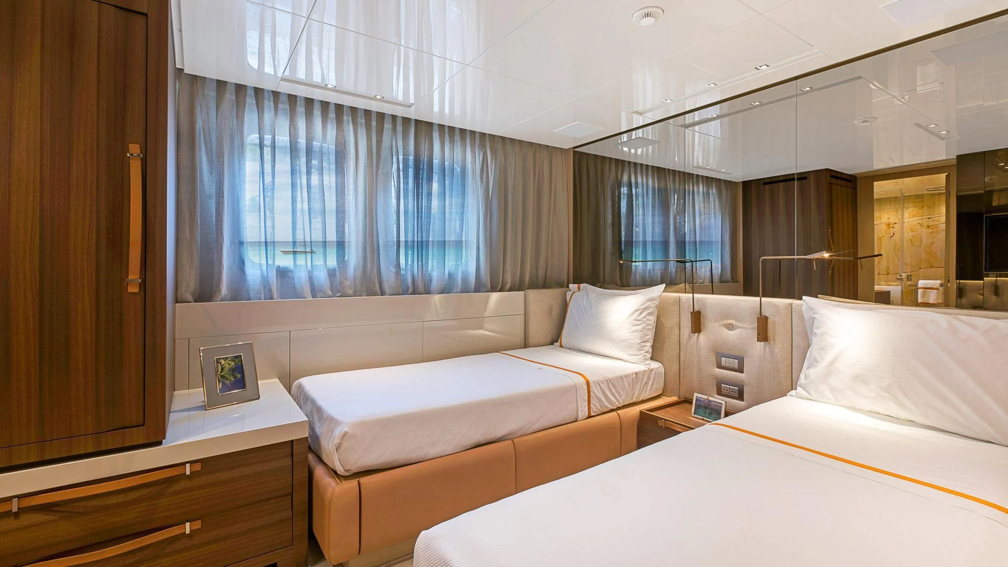 a room with beds and a window aboard CLEAR EYES Yacht for Sale