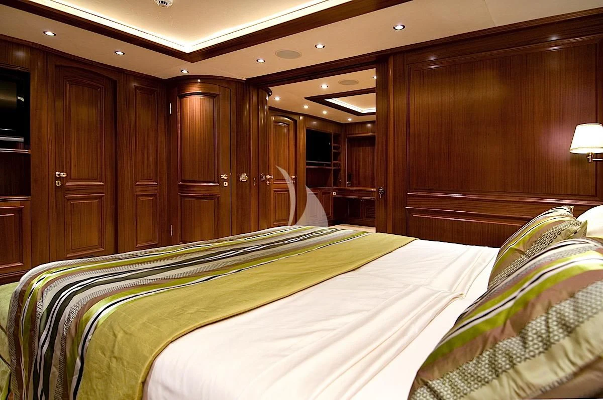 a bed in a room aboard CLEAR EYES Yacht for Sale