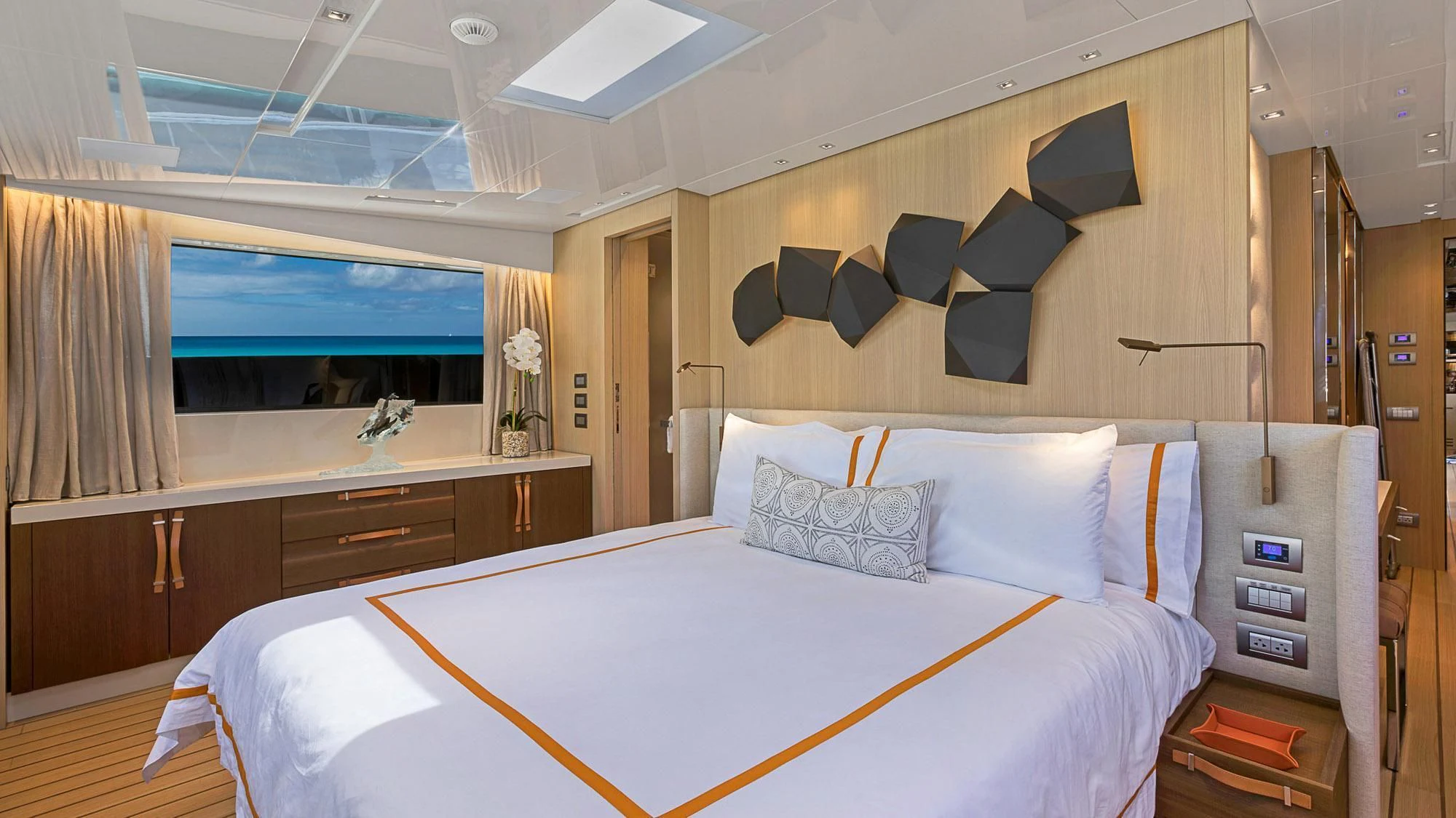a large bed in a room aboard CLEAR EYES Yacht for Sale
