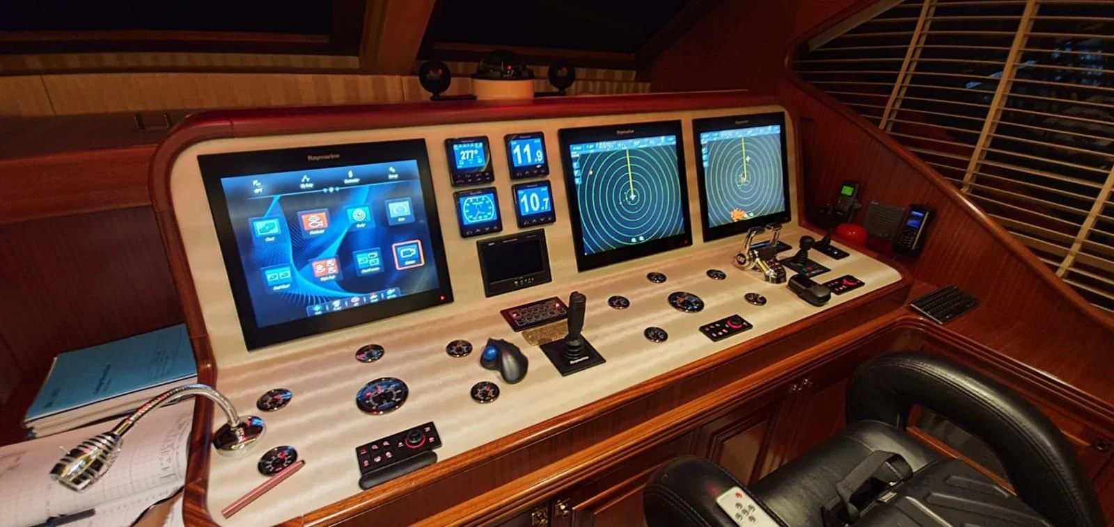 a control panel with many screens aboard CLEAR EYES Yacht for Sale