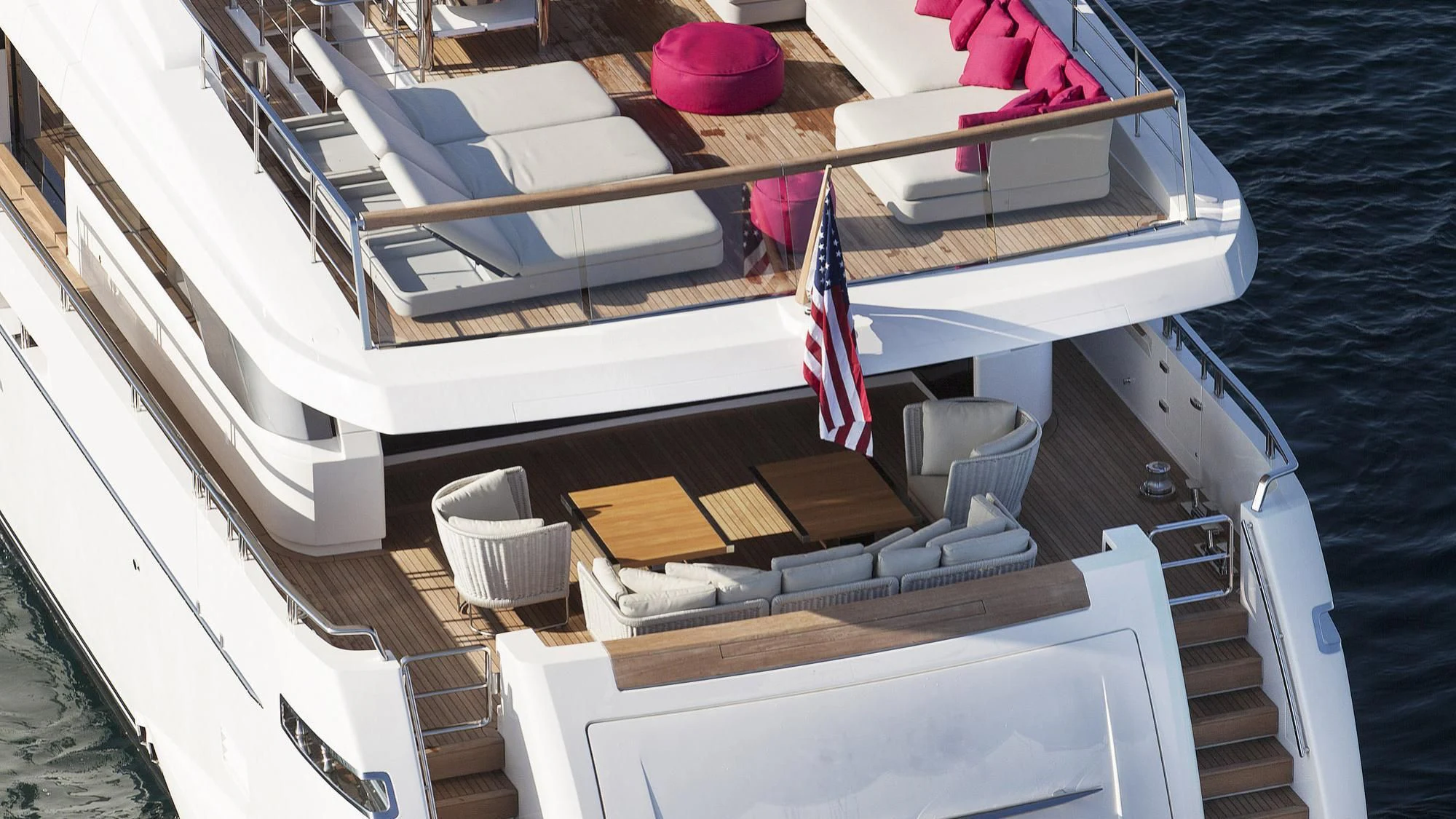 a boat with a flag on the front aboard CLEAR EYES Yacht for Sale