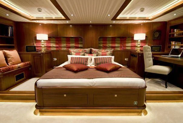 a bed in a room aboard CLEAR EYES Yacht for Sale
