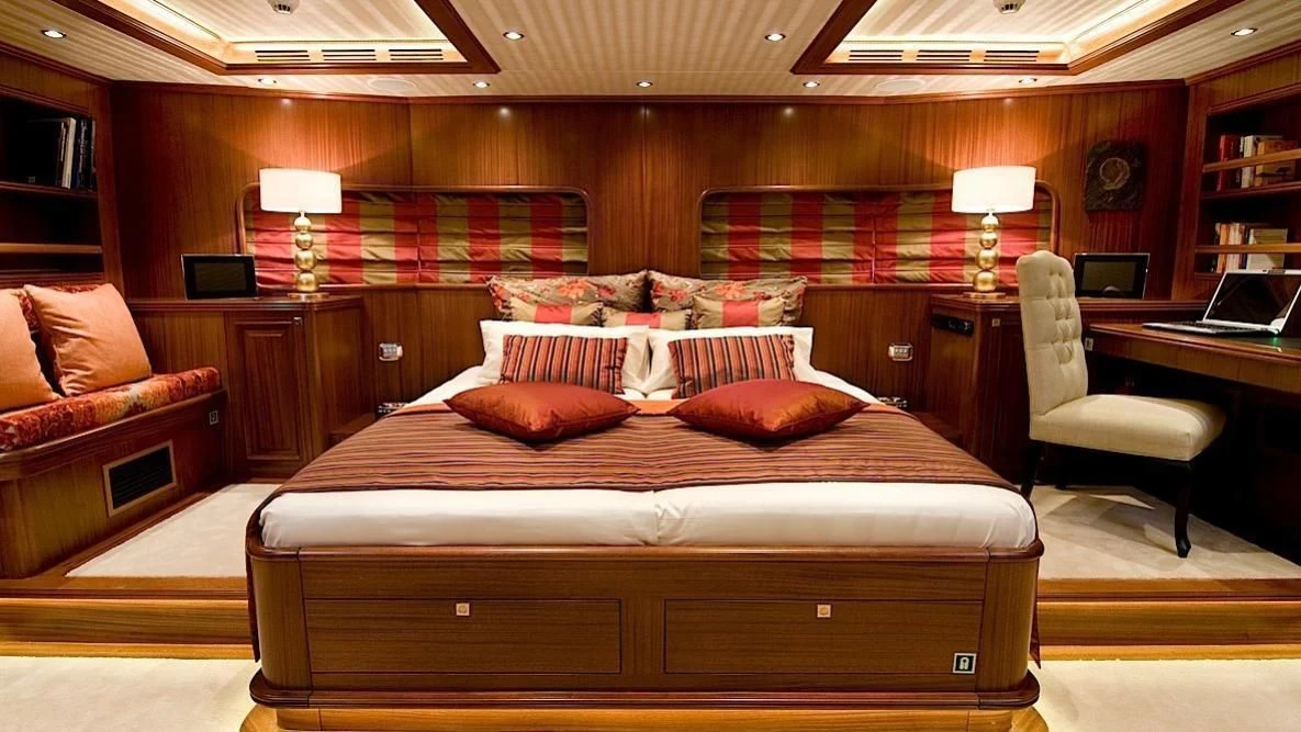 a bed in a room aboard CLEAR EYES Yacht for Sale