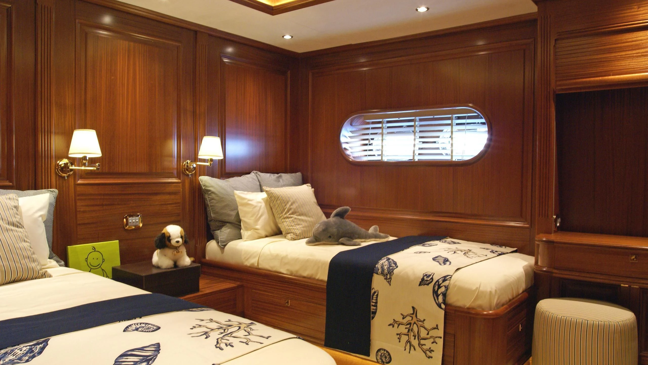 a room with two beds aboard CLEAR EYES Yacht for Sale