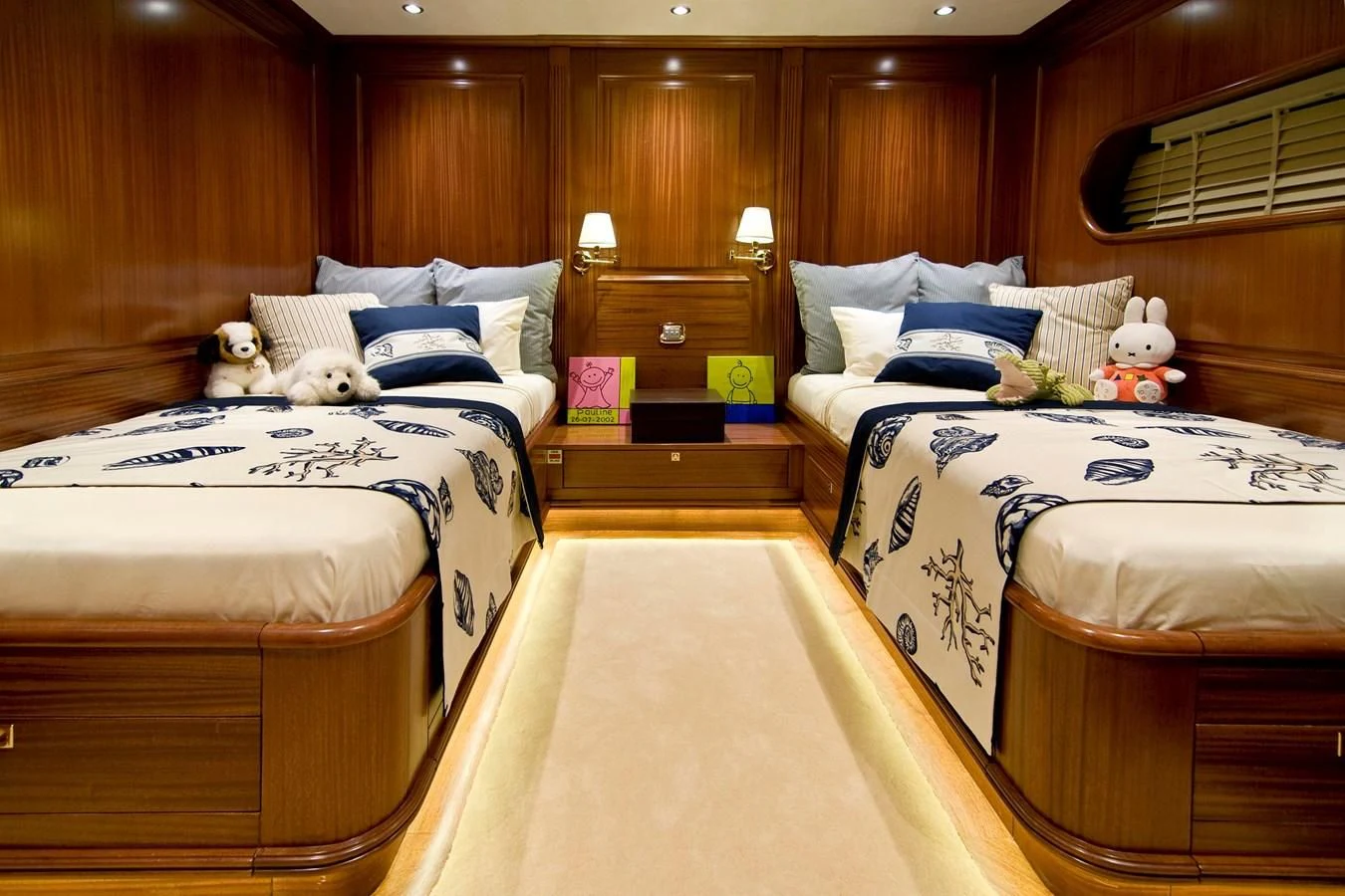 a room with a couple of beds aboard CLEAR EYES Yacht for Sale
