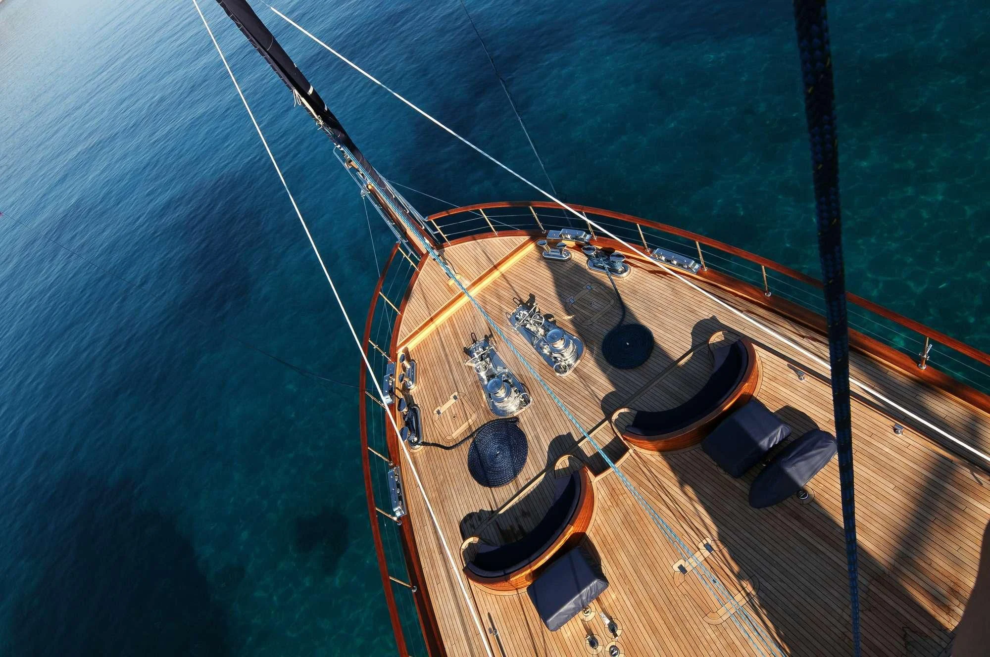 a large orange and black ship aboard CLEAR EYES Yacht for Sale