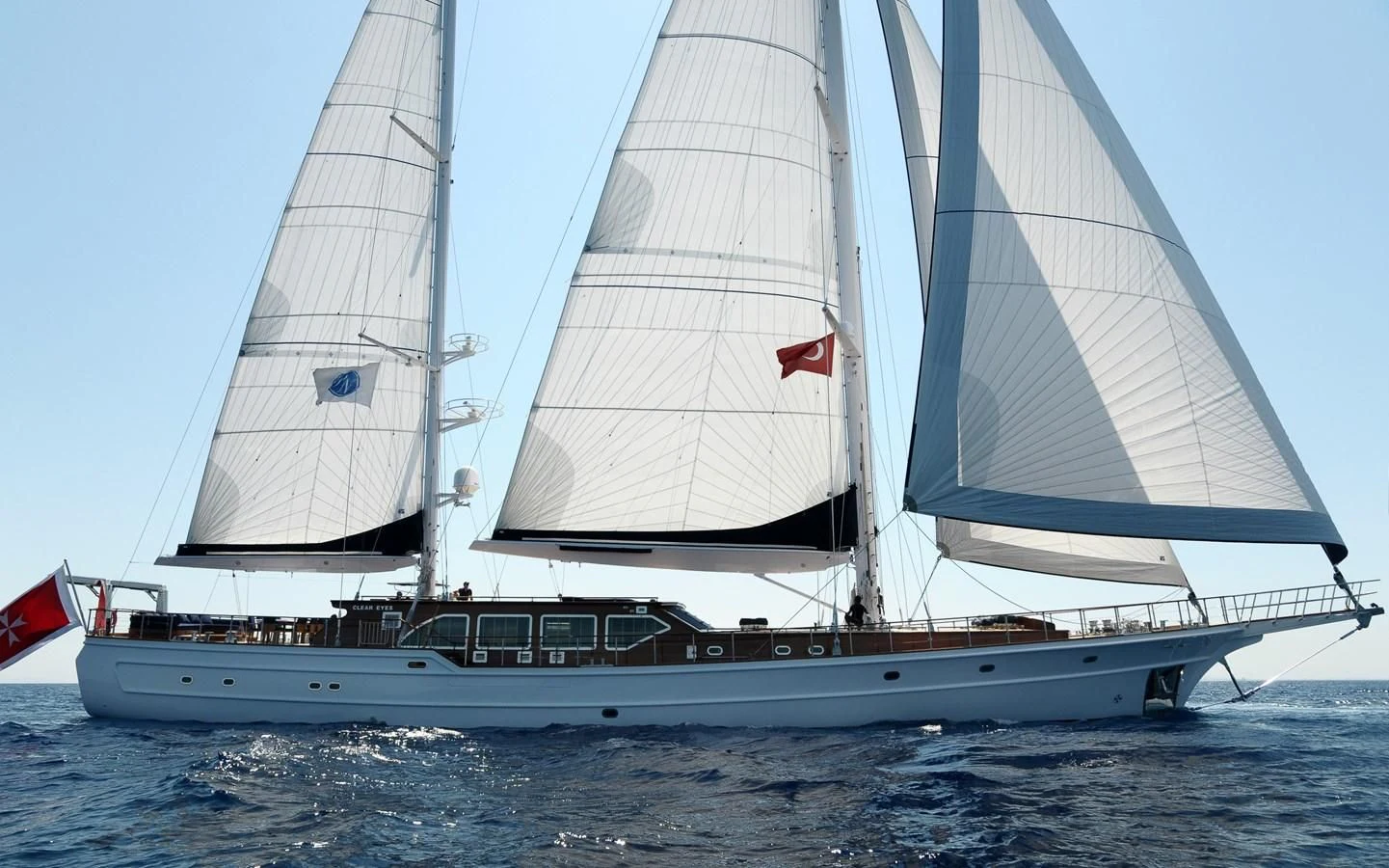 a boat sailing on the water aboard CLEAR EYES Yacht for Sale
